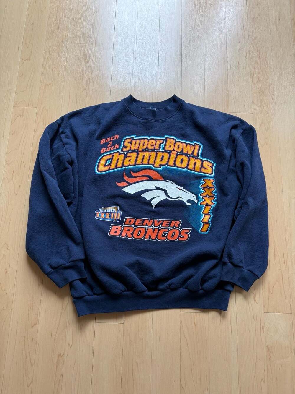 90s Logo 7 Denver Broncos Super Bowl XXXIII Sweatshirt XL